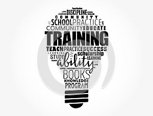 TRAINING light bulb word cloud collage