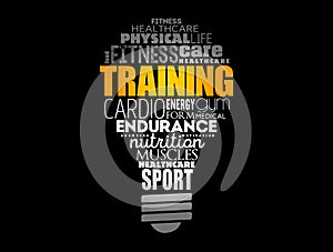 TRAINING light bulb word cloud, fitness, sport