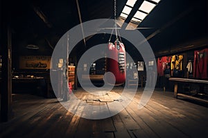 Training nostalgia Old vintage gym room with classic boxing gear