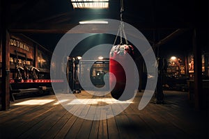 Training nostalgia Old vintage gym room with classic boxing gear