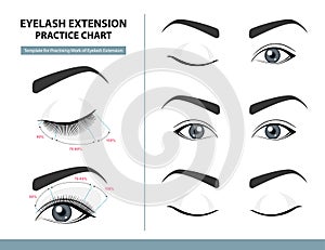 Training Poster, Practice Chart. Density of Eyelash Extension for Great Look. Eyelash Extension Guide. Infographic Vector photo