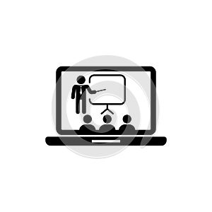 Training seminar online icon. Classroom, teacher with students. Vector on isolated white background. EPS 10