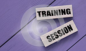 TRAINING SESSION - words on wooden block on a purple background