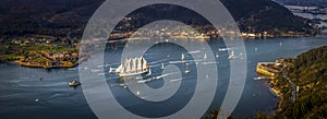 Training Ship Juan Sebastian Elcano departing the Port of Ferrol Galicia Spain