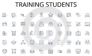 Training students line icons collection. Analytics, Statistics, Metrics, Visualization, Insights, Trends, Forecasting