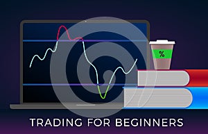 Training trading for beginners in financial stock markets, forex or cryptocurrency concept. A laptop with rsi indicator on screen