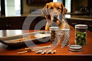 training treats and clicker on table, ready for use