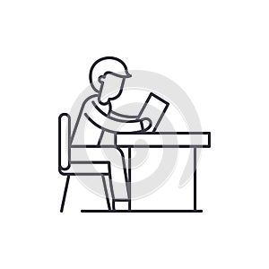 Training at work line icon concept. Training at work vector linear illustration, symbol, sign
