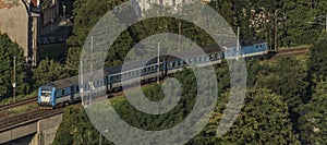 Trains on bridge over Labe in Usti nad Labem