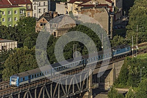 Trains on bridge over Labe in Usti nad Labem