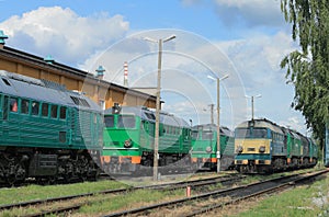 Trains in a depot