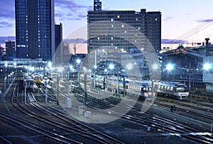 Trains at depot of JR Central