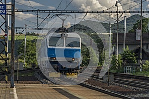 Trains in Prackovice station near river Labe