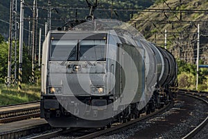 Trains in Prackovice station near river Labe