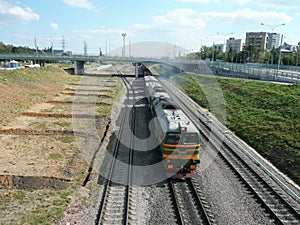 Trains on rails moving