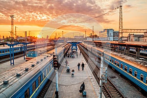 Trains on rails at Ukraine station