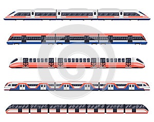 Trains, subways and metro railway transport wagons