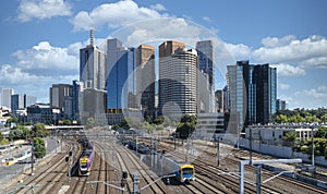 Trains taveling in and out of the city of Melbourne