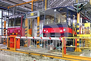 Trains in a train factory ready for revamping