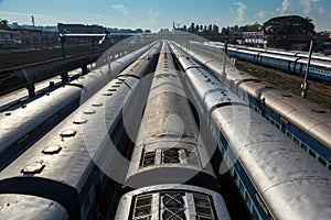 Trains at train station. Trivandrum, India photo