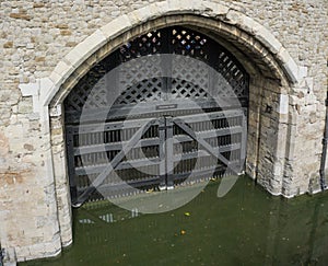 Traitor`s Gate at the Tower of London in England