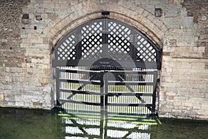 View of Traitors Gate from inside of castle, Tower of London - UK