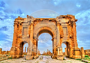 Trajan Arch within the ruins of Timgad in Algeria.