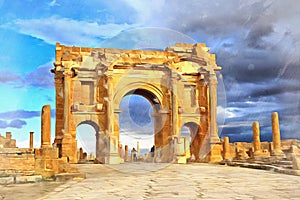 Trajan`s Arch colorful painting looks like picture