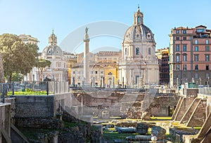 Trajan`s Column and Santa Maria di Loreto church