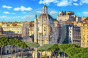 Trajan`s Column and Santa Maria di Loreto church