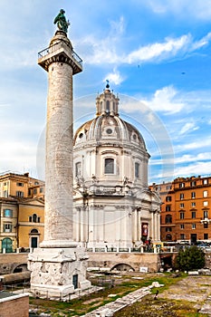 Trajan's Column And Santa Maria di Loreto Church