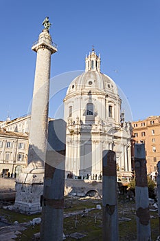 Trajan's Column and Santissimo Nome di Maria al Foro Traiano Church - Rome