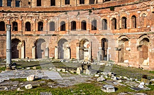 Trajan`s Forum and Market building, Rome, Italy. It is famous tourist attraction of Rome. Great ruins in old Rome city center