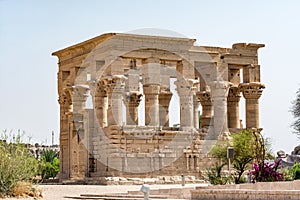 Trajan`s Kiosk in the Temple of Isis, Agilkia island moved from Philae island, Aswan, Egypt