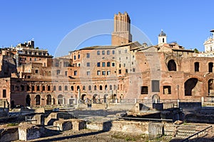 Trajan`s Market Mercati di Traiano ruins and Militia tower in Rome, Italy