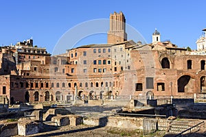 Trajan`s Market Mercati di Traiano ruins and Militia tower in Rome, Italy photo