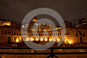 Trajan's Market, part of the Trajan's Forum, by night, Rome, Italy