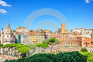 Trajan`s Market, Tower of the Militia, Trajan`s Column and Church of the Most Holy Name of Mary at the Trajan Forum, view from Vit photo