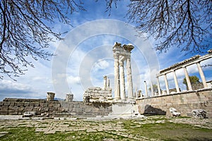 Trajan Temple columns in ancient city of Pergamon, Turkey
