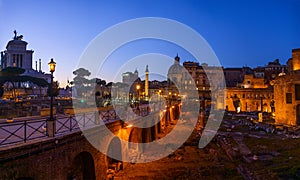 Trajans Column and Basilica Ulpia in Rome, Italy