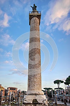 Trajan Column - landmark attraction in Rome, Italy