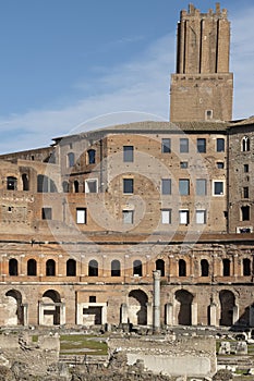 Trajans forum archaelogical site landmark. Rome city center. Italy