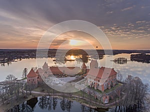 Trakai Castle with lake and forest in background. Lithuania