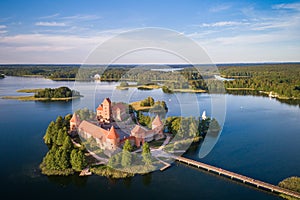 Trakai Castle with lake and forest in background.  Lithuania