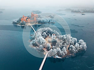 Trakai Island Castle and frosty trees, Lithuania