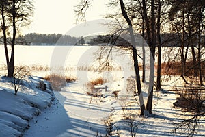 Trakai, LIthuania 2019-01-23, Galves lake, View to Trakai castle from Uzutrakis mano, very beautiful winter view.