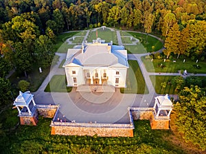 Trakai, Lithuania: Aerial UAV top view of Uzutrakis Palace