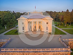 Trakai, Lithuania: Aerial UAV top view of Uzutrakis Palace