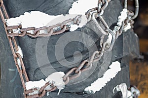 Traktor Tire with Chains in Winter