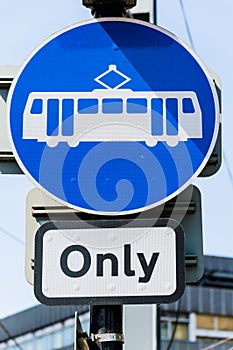 Tram only board in blue